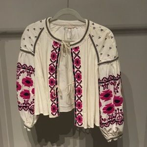Free People Embroidered Swingy Jacket